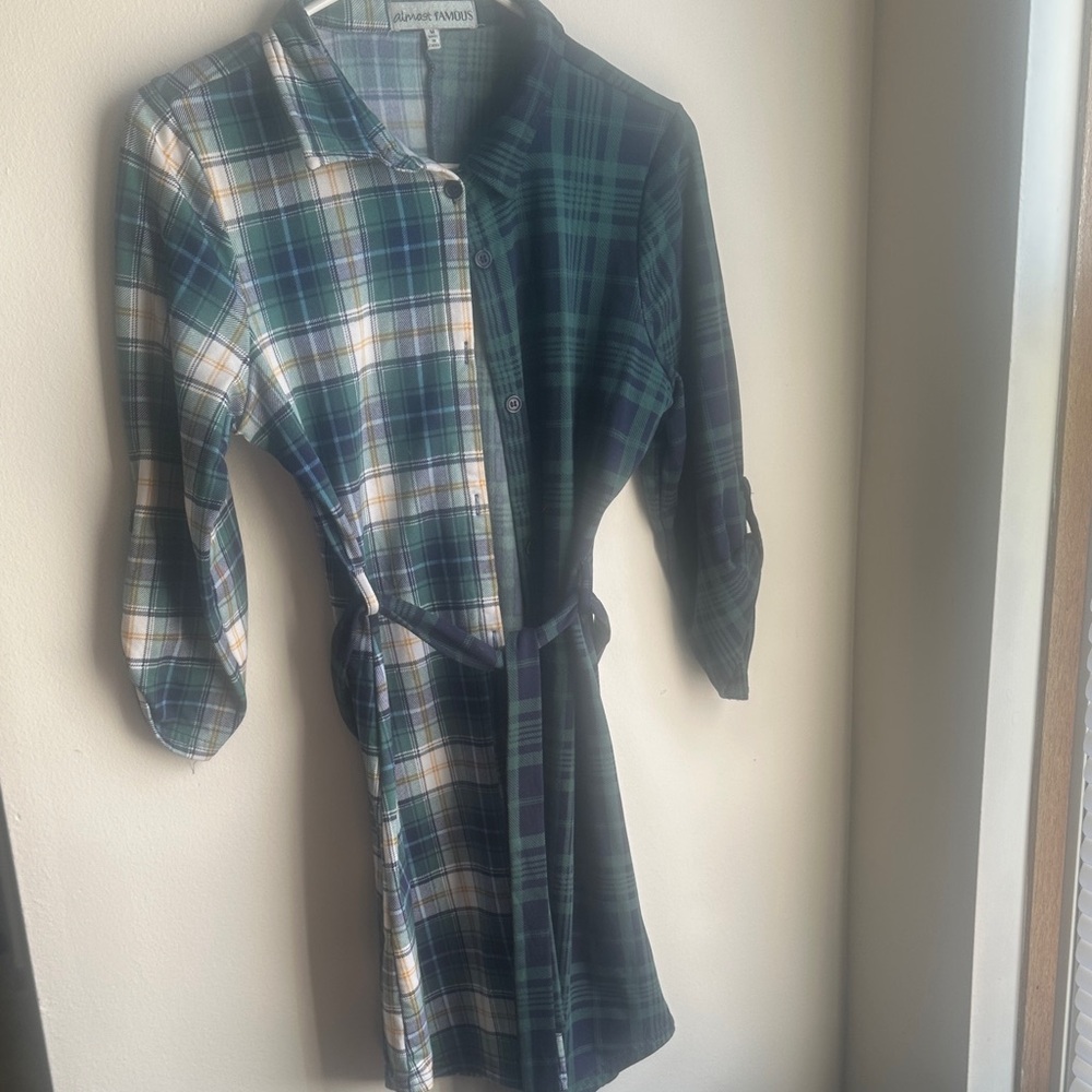 Almost Famous Green Plaid Women's Top